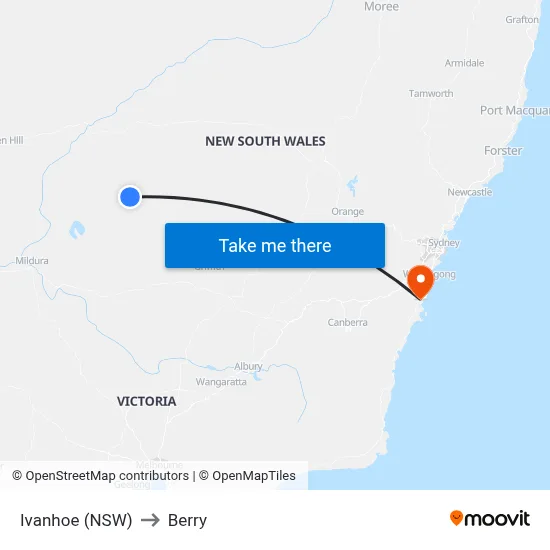 Ivanhoe (NSW) to Berry map