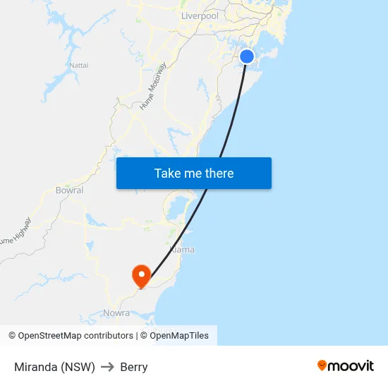 Miranda (NSW) to Berry map