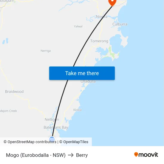 Mogo (Eurobodalla - NSW) to Berry map
