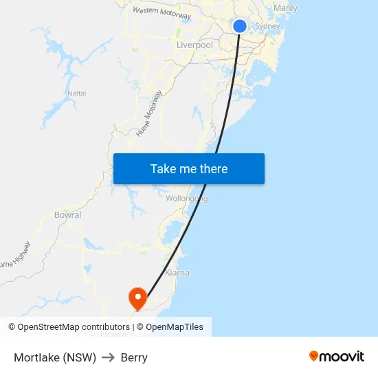 Mortlake (NSW) to Berry map