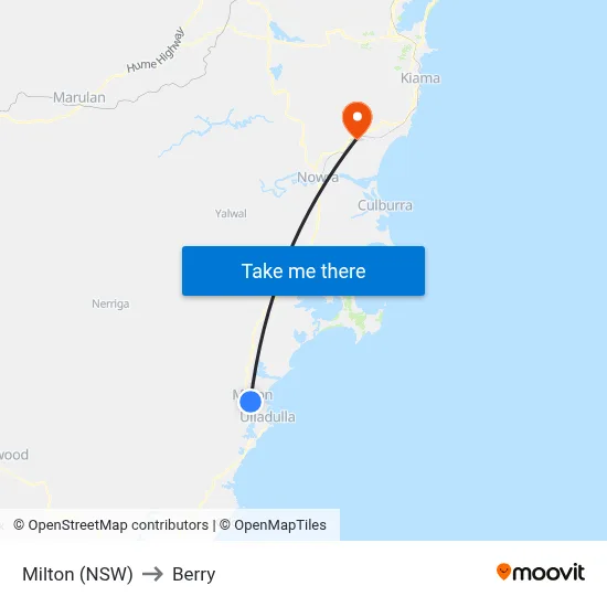 Milton (NSW) to Berry map
