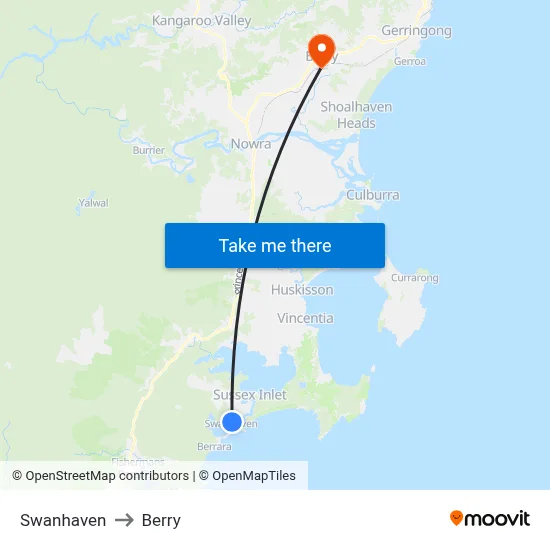 Swanhaven to Berry map
