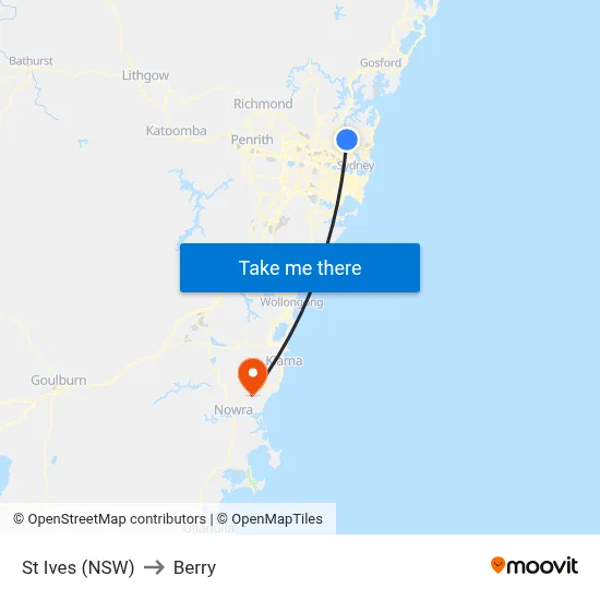 St Ives (NSW) to Berry map
