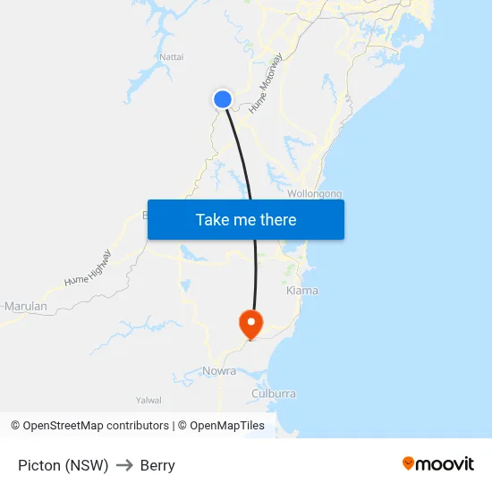 Picton (NSW) to Berry map