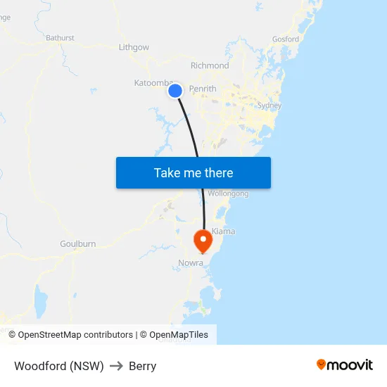 Woodford (NSW) to Berry map