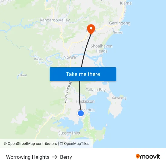 Worrowing Heights to Berry map