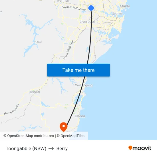 Toongabbie (NSW) to Berry map