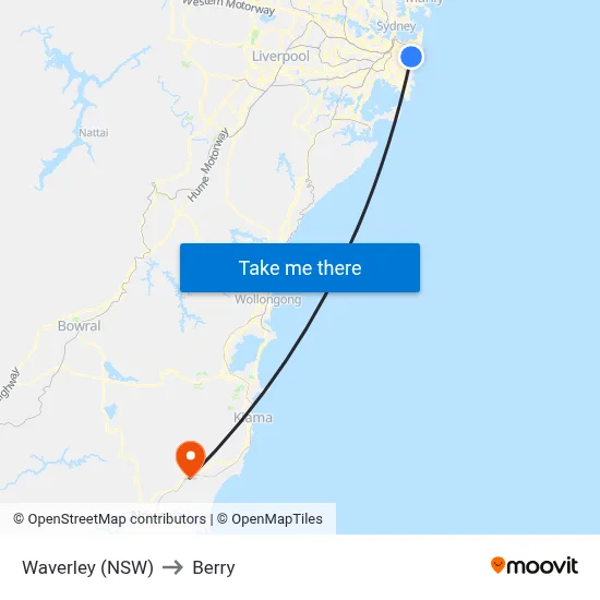 Waverley (NSW) to Berry map
