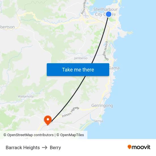 Barrack Heights to Berry map