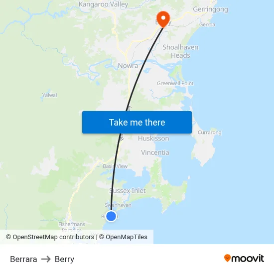 Berrara to Berry map