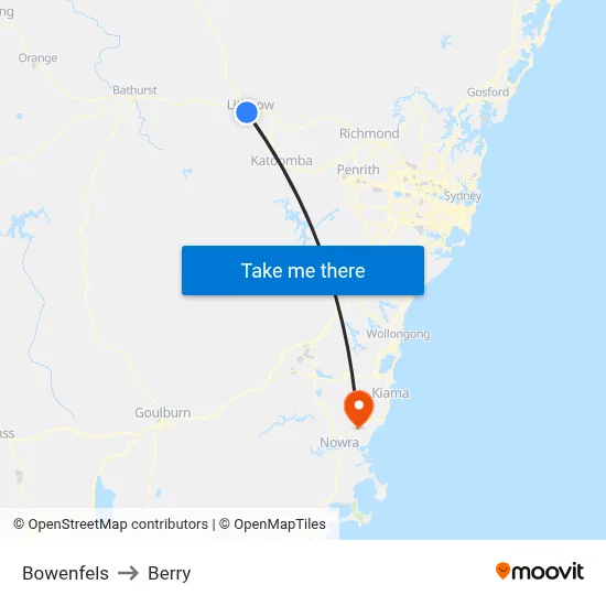 Bowenfels to Berry map