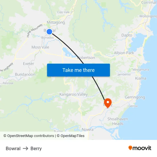 Bowral to Berry map