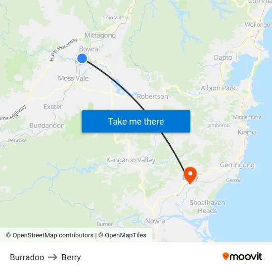 Burradoo to Berry map