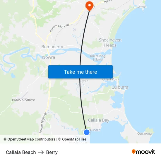Callala Beach to Berry map