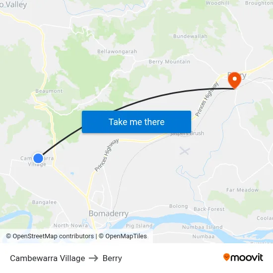 Cambewarra Village to Berry map