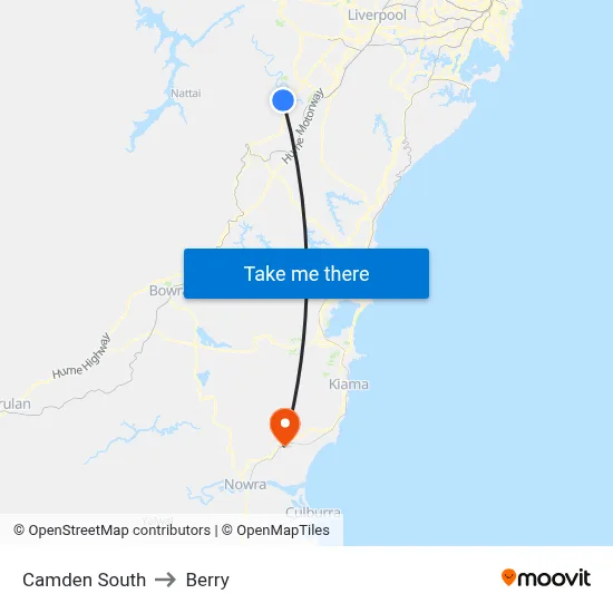 Camden South to Berry map