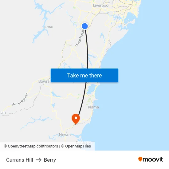 Currans Hill to Berry map