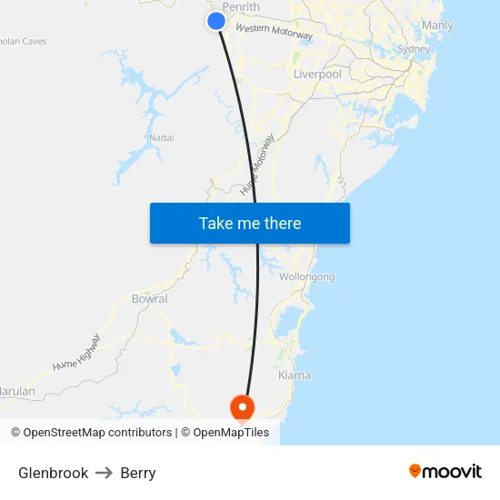 Glenbrook to Berry map