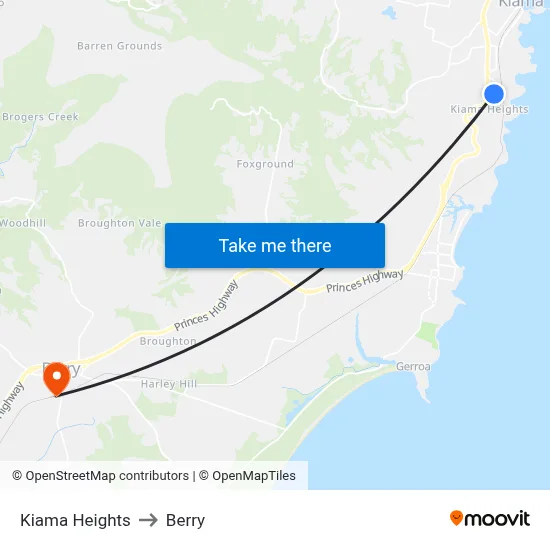 Kiama Heights to Berry map