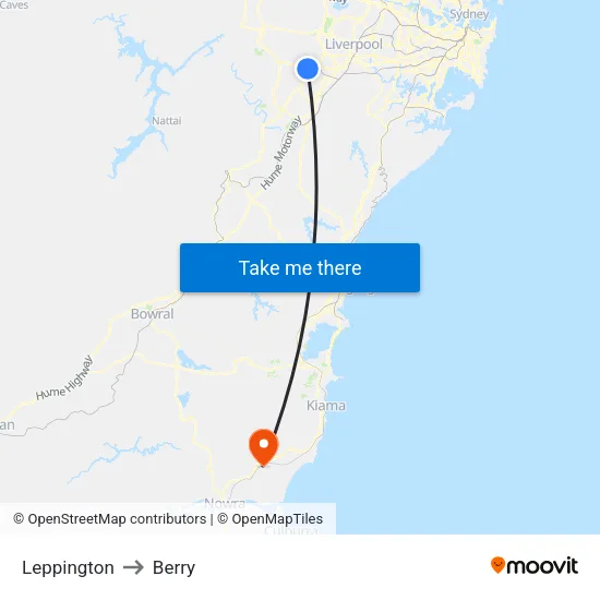 Leppington to Berry map