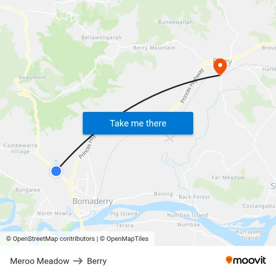 Meroo Meadow to Berry map