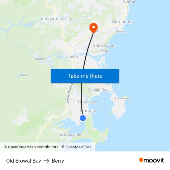 Old Erowal Bay to Berry map