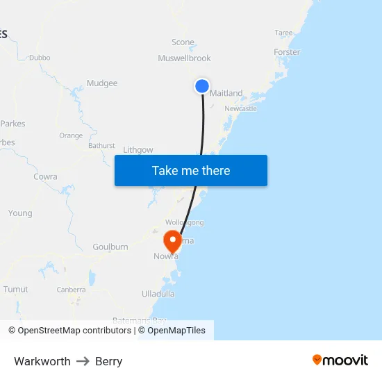 Warkworth to Berry map
