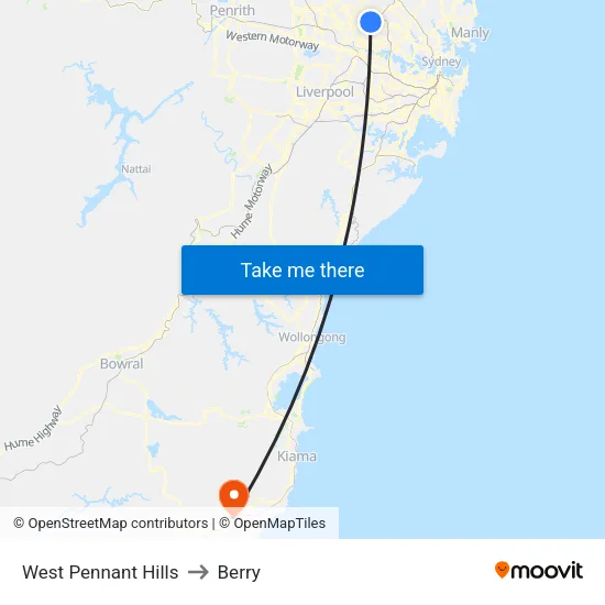 West Pennant Hills to Berry map