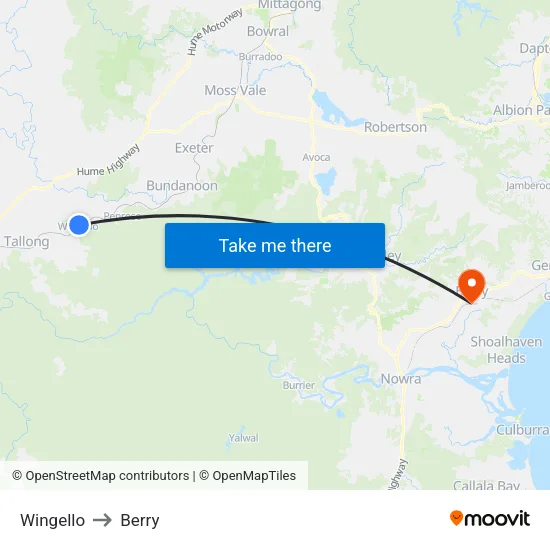Wingello to Berry map