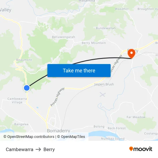 Cambewarra to Berry map