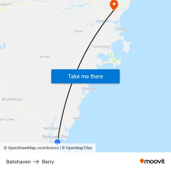 Batehaven to Berry map