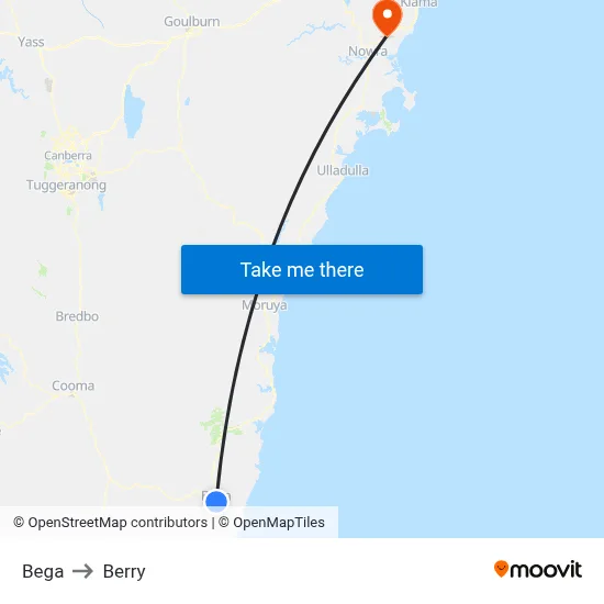 Bega to Berry map