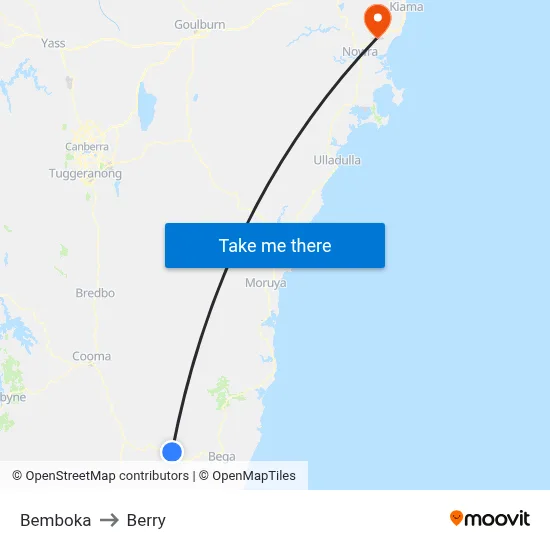 Bemboka to Berry map