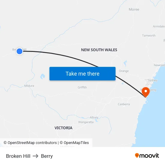 Broken Hill to Berry map
