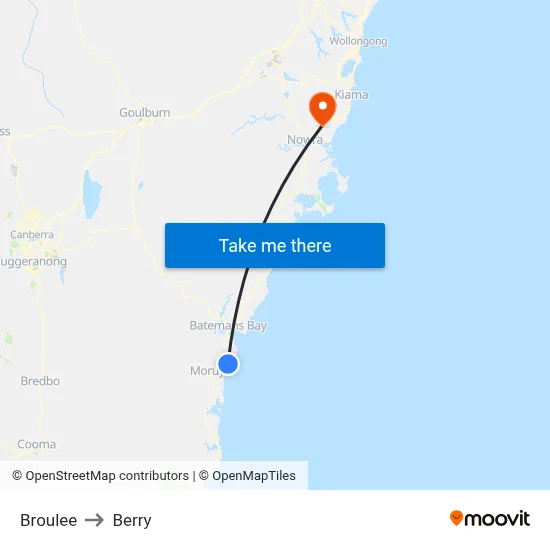 Broulee to Berry map