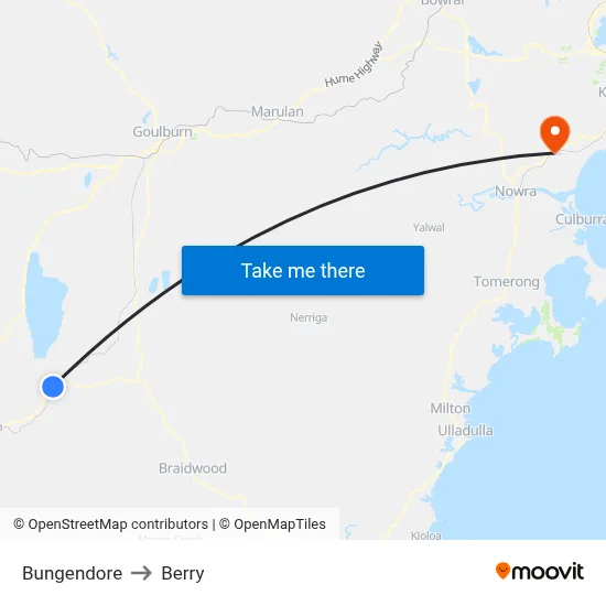 Bungendore to Berry map