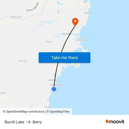 Burrill Lake to Berry map