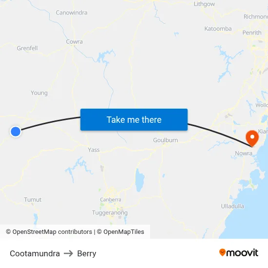 Cootamundra to Berry map