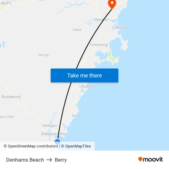 Denhams Beach to Berry map