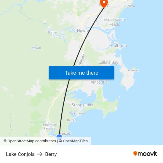Lake Conjola to Berry map