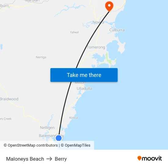 Maloneys Beach to Berry map