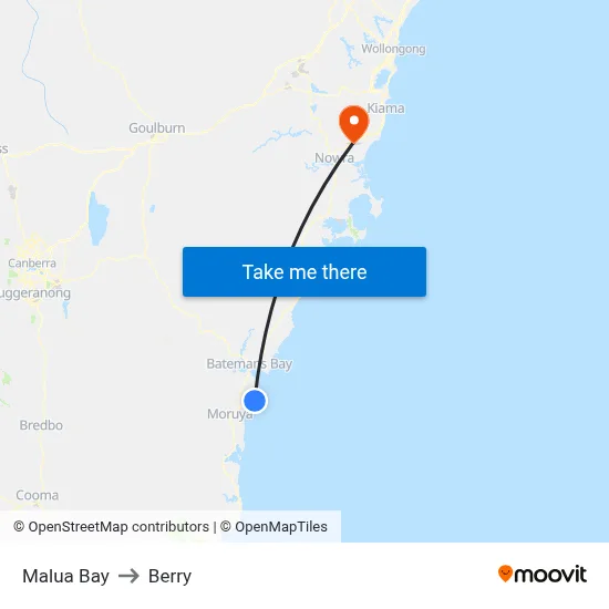 Malua Bay to Berry map