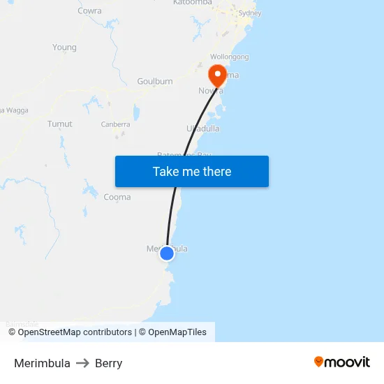 Merimbula to Berry map
