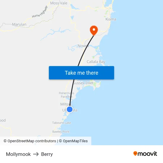 Mollymook to Berry map