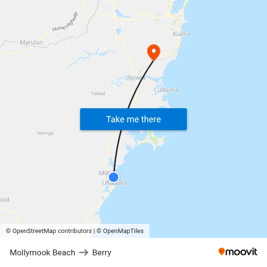 Mollymook Beach to Berry map