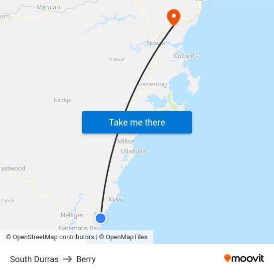 South Durras to Berry map