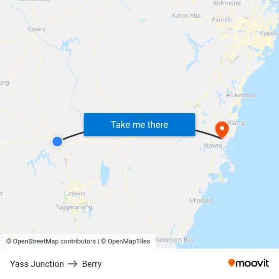 Yass Junction to Berry map