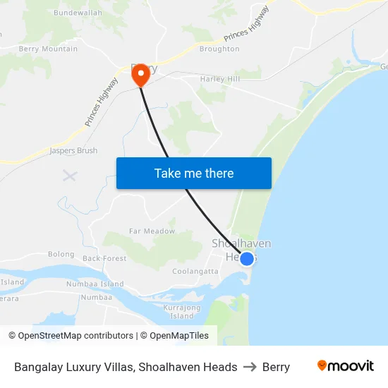 Bangalay Luxury Villas, Shoalhaven Heads to Berry map