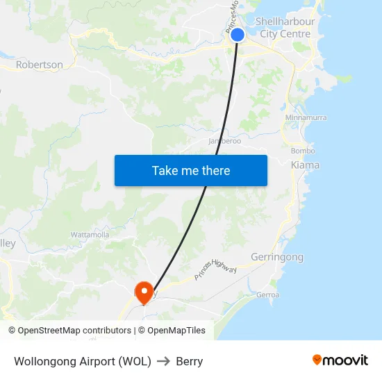Wollongong Airport (WOL) to Berry map