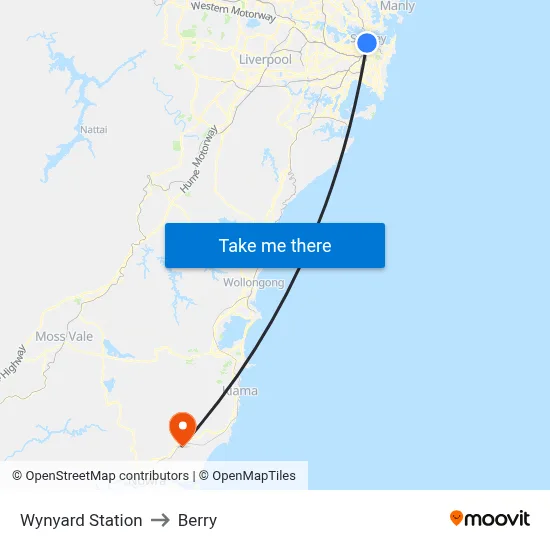 Wynyard Station to Berry map